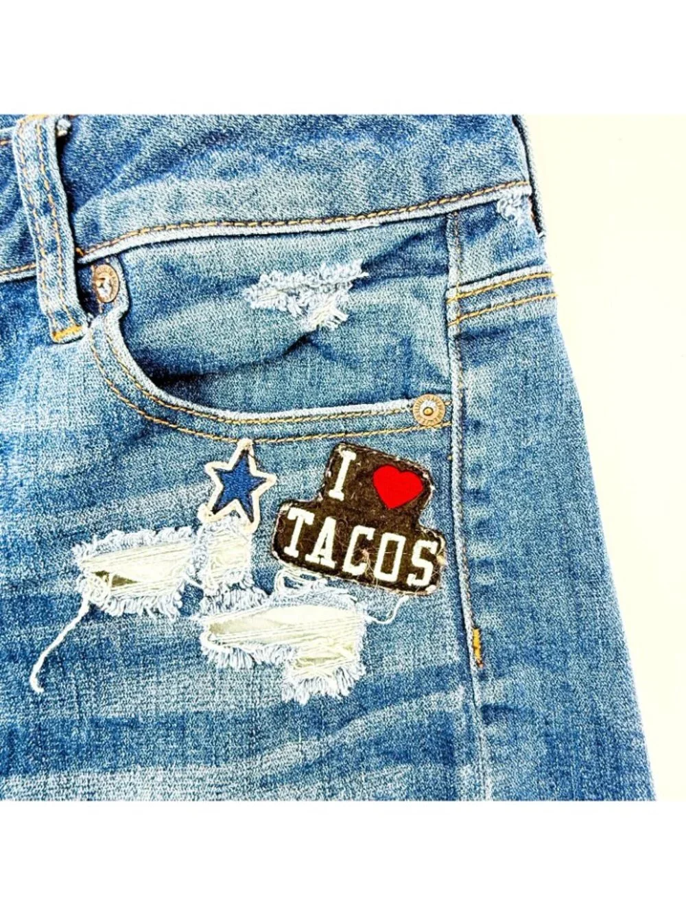 American Eagle Hi-Rise Shorts Size 4 Shortie Next Level Stretch Distressed Tacos